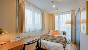 Deluxe appartement, 2 tweepersoonsbedden | Een bureau, een strijkplank/strijkijzer, gratis wifi