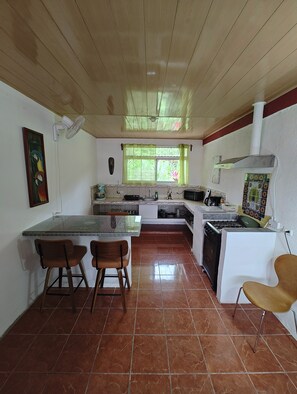 Private kitchen - Modern spacious house on a Cacao and Coffee Farm, volcano views, AC, secure park (La Fortuna)