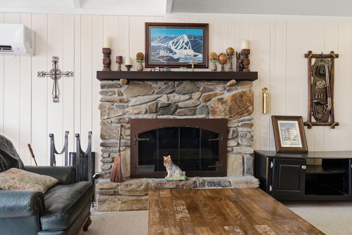 TV, fireplace