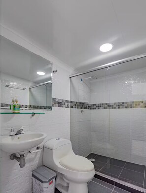 Dusche, Handtücher, Seife, Toilettenpapier