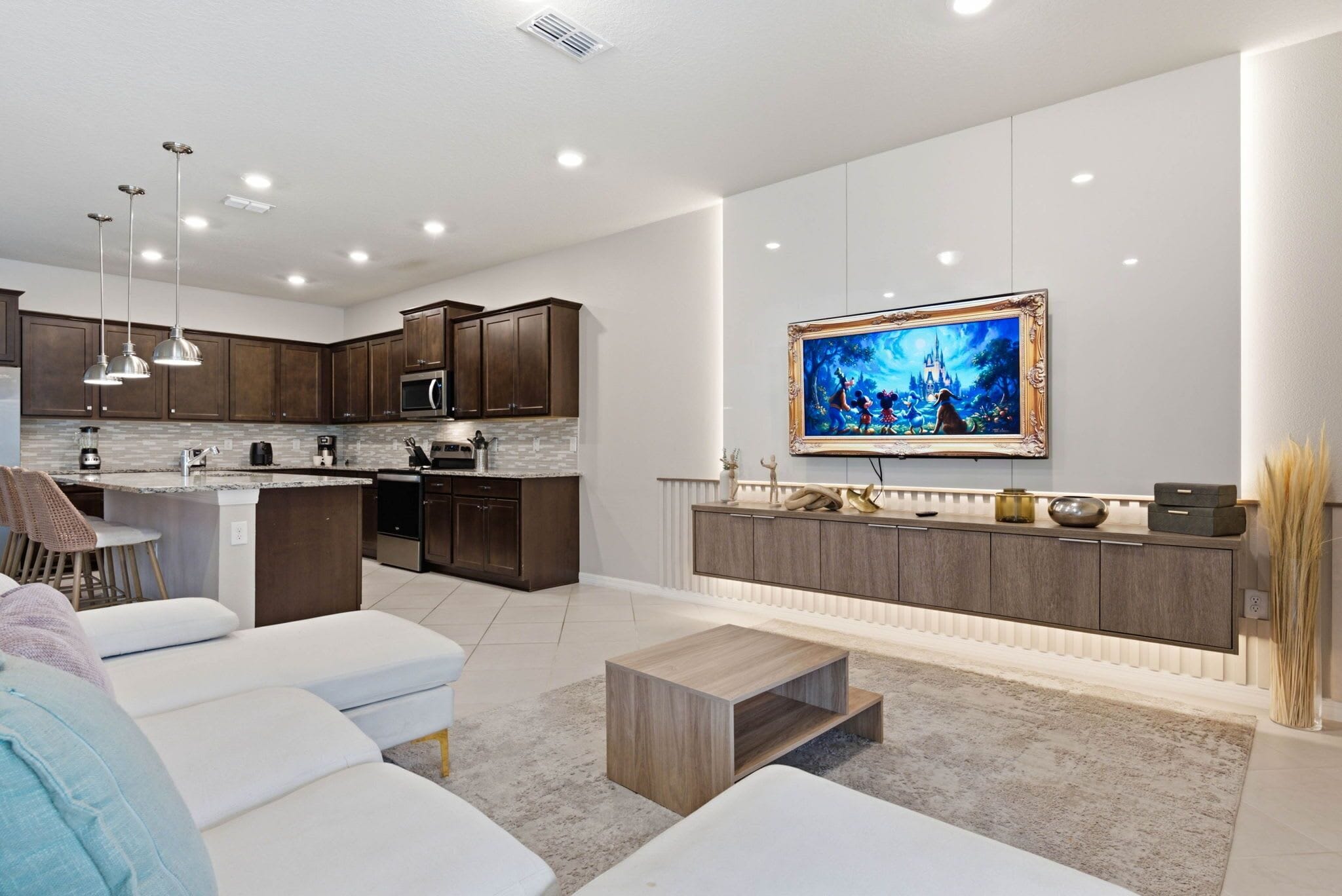 Living area integrating living room and kitchen