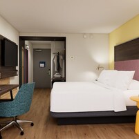 Habitación, 1 cama de matrimonio grande | Escritorio, tabla de planchar con plancha, wifi gratis y ropa de cama