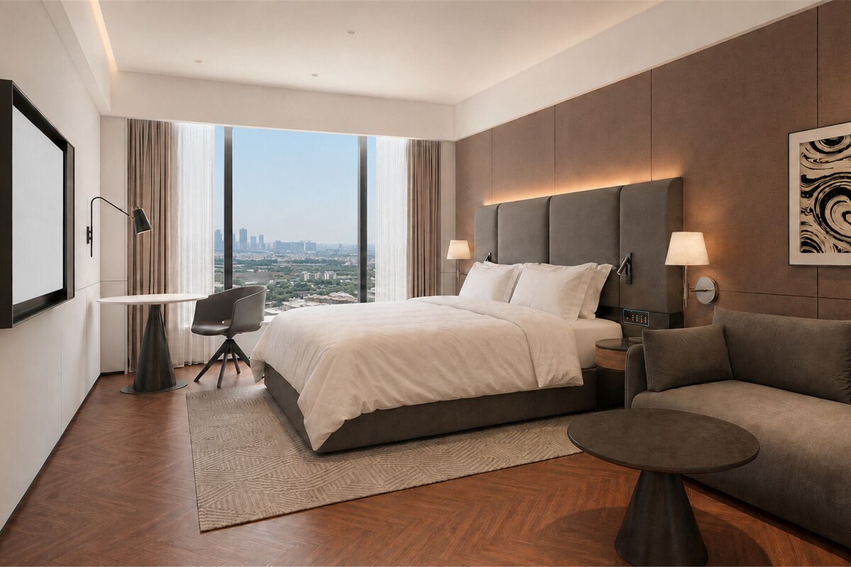 In-room safe, desk, laptop workspace, blackout drapes