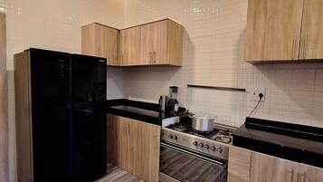 Deluxe Apartment, Balcony, City View | Private kitchen | Fridge, microwave, oven, stovetop