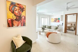 Living area - Modern 2-bedroom Apartment: Steps to Beach & PoolC comfort (Cabarete)