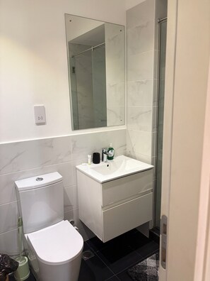 Douche, serviettes fournies, savon, papier toilette