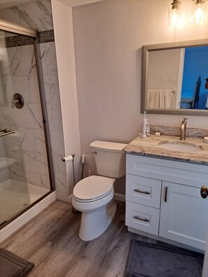 Shower, hair dryer, toilet paper - Beach Block, Spectacular View; 3-bedroom townhome; Brigantine Comfort (Brigantine)
