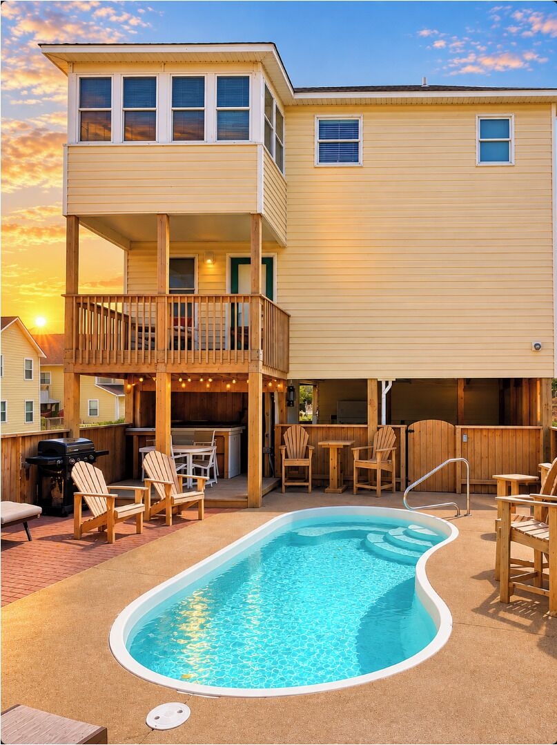 Golden hour by the pool, with an Outer Banks sunset to end the day.