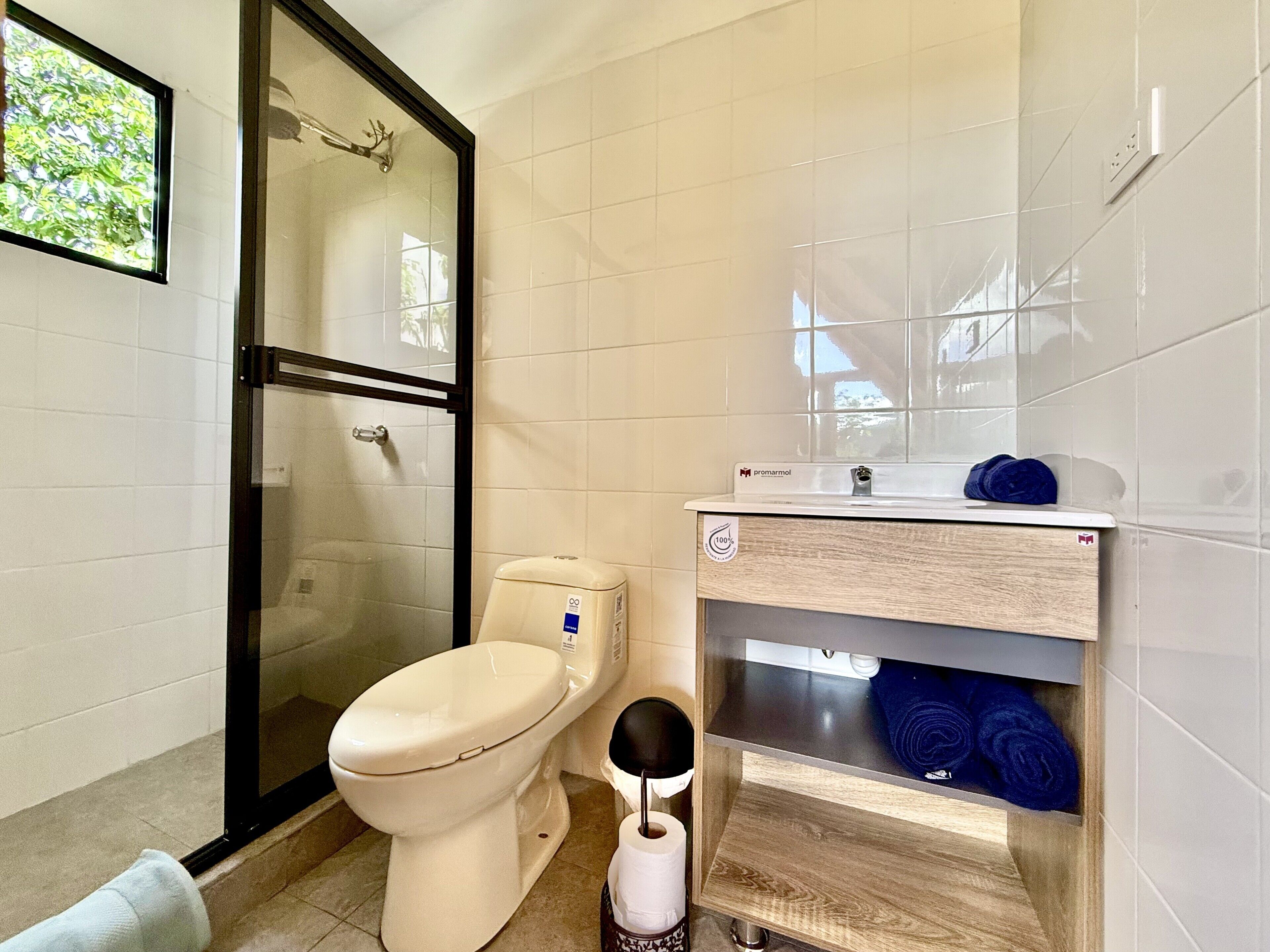 Dusche, Handtücher, Seife, Toilettenpapier