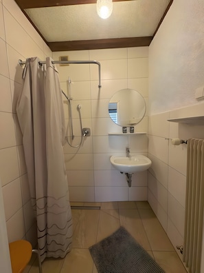 Shower, towels - Apartment 'Unten Bauernhof Mühle' with Pool, Terrace & Wi-Fi (Brigachtal)