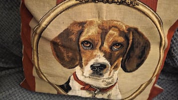 Un almohadón con diseño de perro.