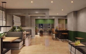 A modern interior with seating areas, a bar, and a counter. - New apartment in Porto, in the center of Rio de Janeiro. The ideal place to visit tourist attractions. (Rio de Janeiro)