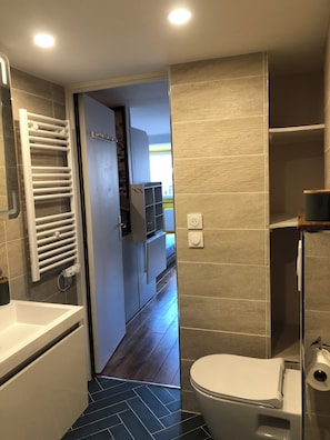 Shower, towels, soap, toilet paper - Studio apartment with a breathtaking view of Strasbourg Cathedral (Strasbourg)