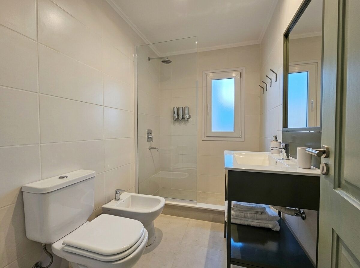 Regadera, secadora de cabello, bidet, toallas 