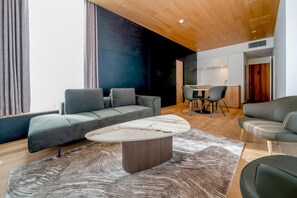 Apartment, Balcony, Mountain View | Living area - Cedars Hotel Hakuba (Otari)