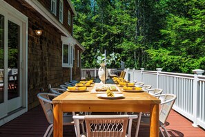Outdoor dining - Timber-Frame Retreat + Chef's Kitchen + Game Room | 3.5 Acres | Bow & Beam (Sheffield)