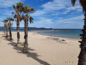 A sandy beach with palm trees and a clear blue sky. - Studio cabin near beach - 4 guests (Saint-Aygulf)