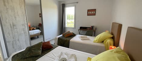 Desk, iron/ironing board, travel crib, WiFi (free)
