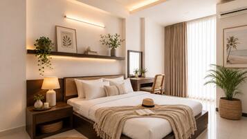 Junior Apartment, City View | Desk, laptop workspace, blackout drapes, soundproofing