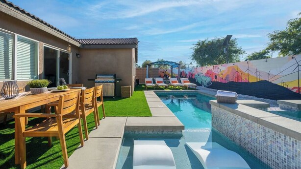 Unclassified image, 1 of 60, button - private pool + spa + game room + near Coachella | Family & Group Friendly (Indio)
