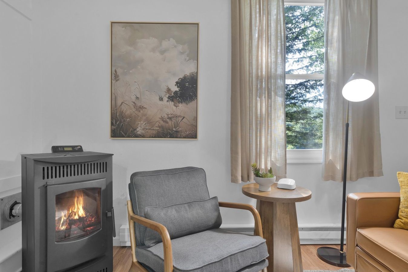 Settle in by the fire with a favorite book as the afternoon sun fills the room.