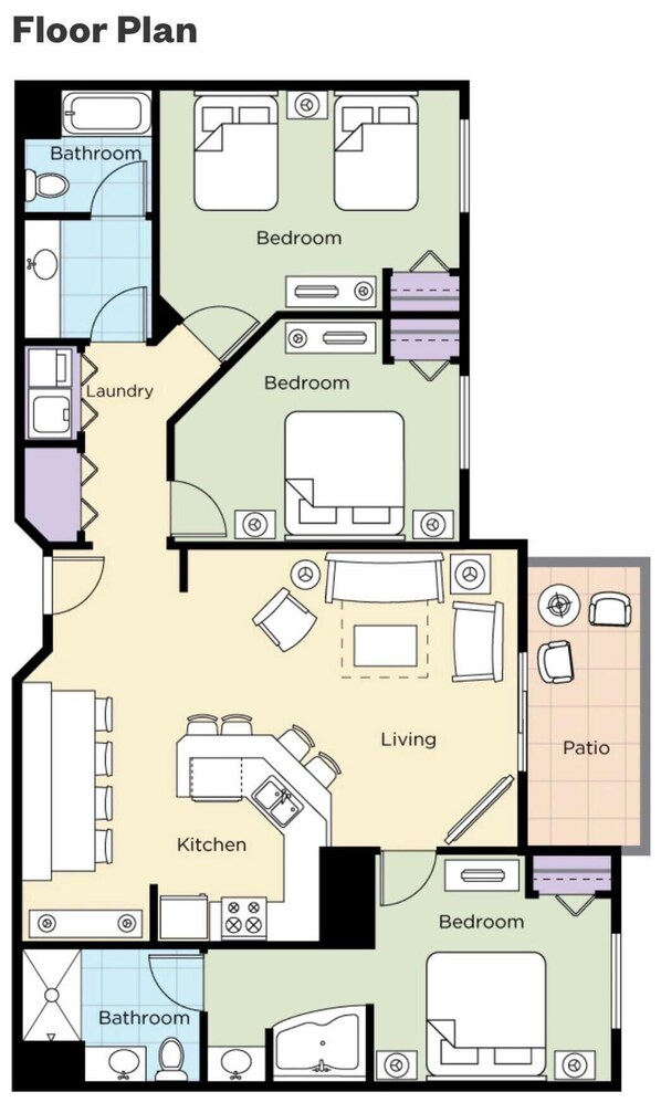 Floor plan - 3-bedroom sleeps 10 @ WATER PARK resort in Sevierville Tennesse (Sevierville)