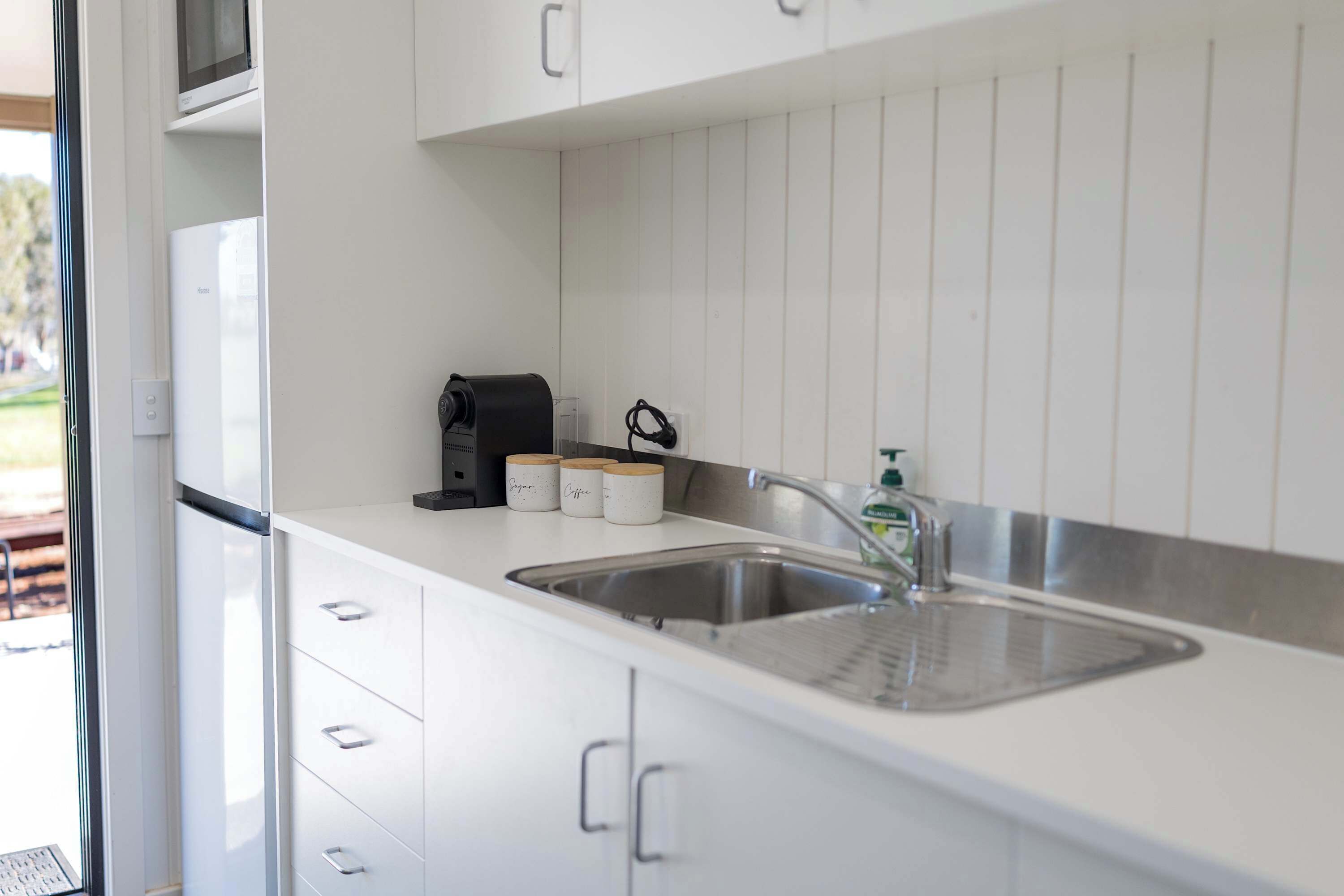 Coffee/tea maker, fridge, microwave, electric kettle