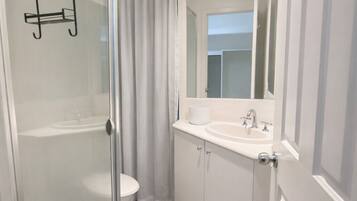 Shower, soap, toilet paper