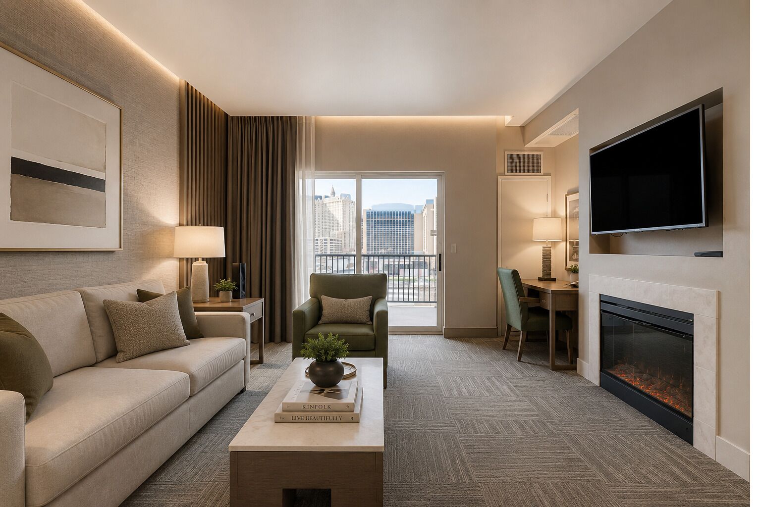 Family Suite, City View | Living area | 43-inch flat-screen TV with cable channels