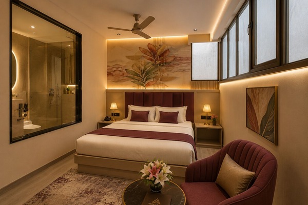 Luxury Double Room, City View | Desk, laptop workspace, soundproofing, iron/ironing board