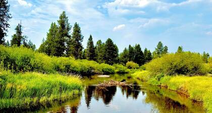 Relaxing 1 bedroom, Sunriver Beaver Hut bordering the little Deschutes river!
