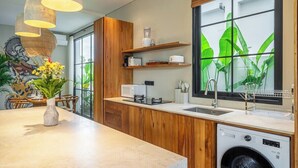 Coffee/tea maker, fridge, microwave, stovetop - Designer 2BR Villa in Serene Ubud w Pool & Garden (Gianyar Regency)