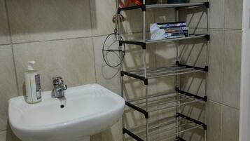Shower, towels, toilet paper