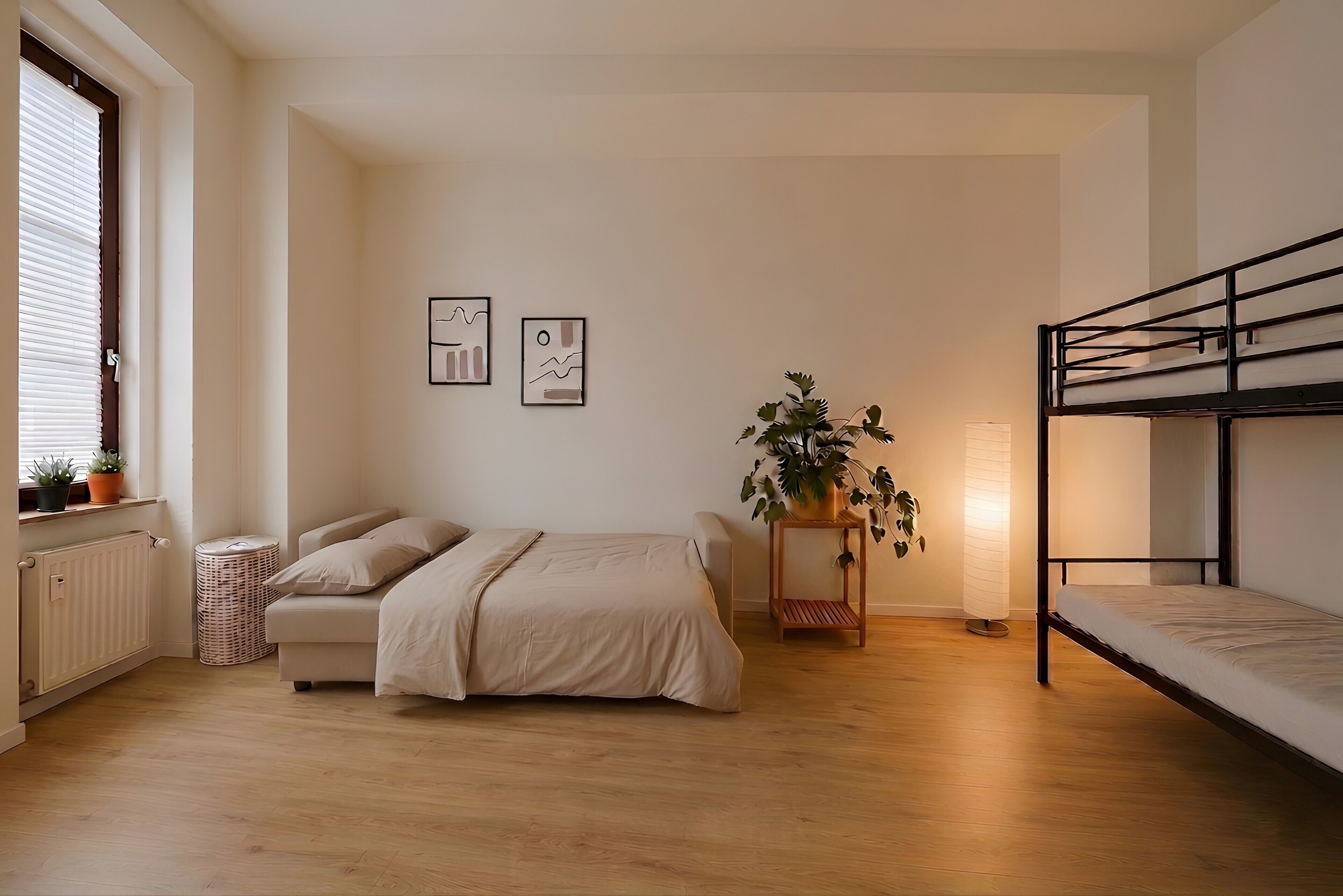 Tabla de planchar con plancha, wifi, ropa de cama