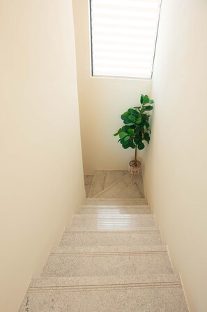 A staircase with a potted plant at the bottom. - NOK Modern 3BR Townhouse in Punta Cana (Punta Cana)