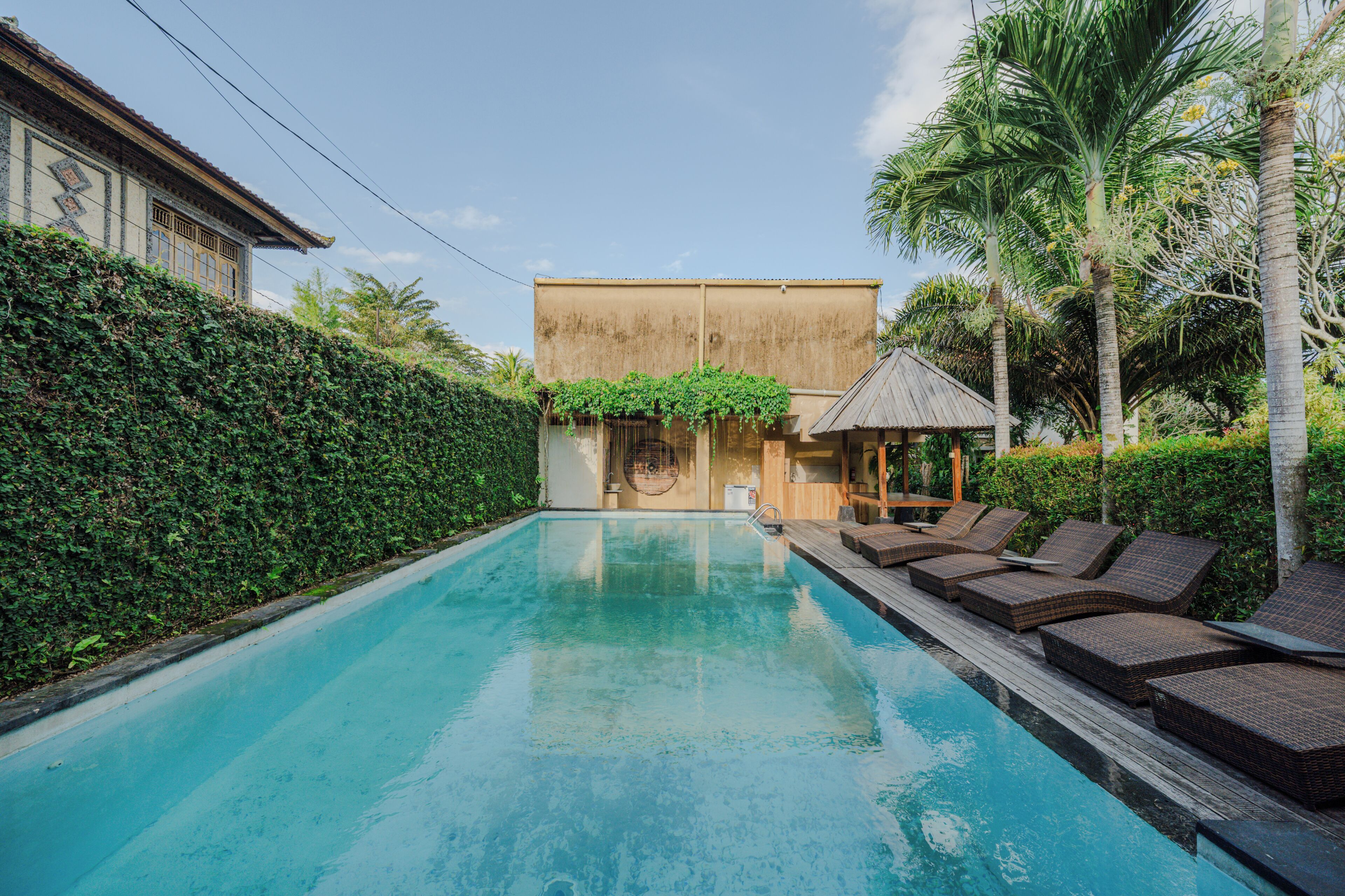 Outdoor pool, pool loungers