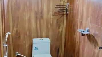 Shower, towels, toilet paper