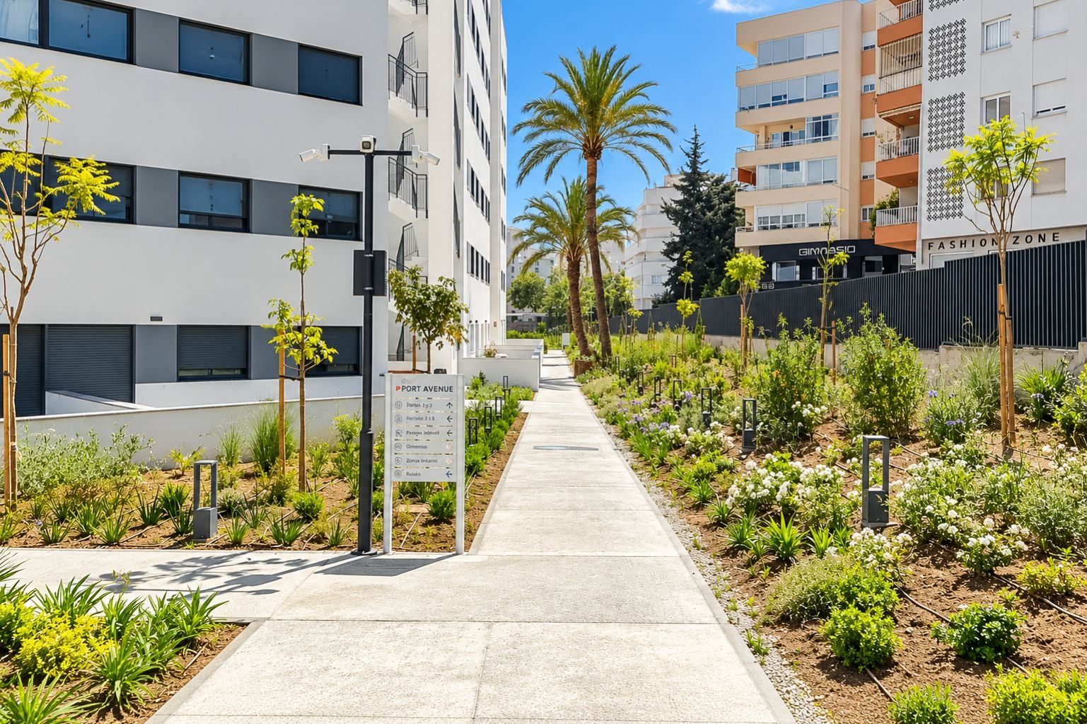 Un sendero bordeado de vegetación y un cartel que indica las direcciones a diferentes lugares.