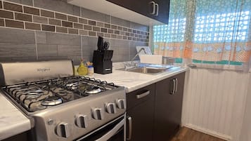 A kitchen with a gas stove, oven, and modern cabinetry.