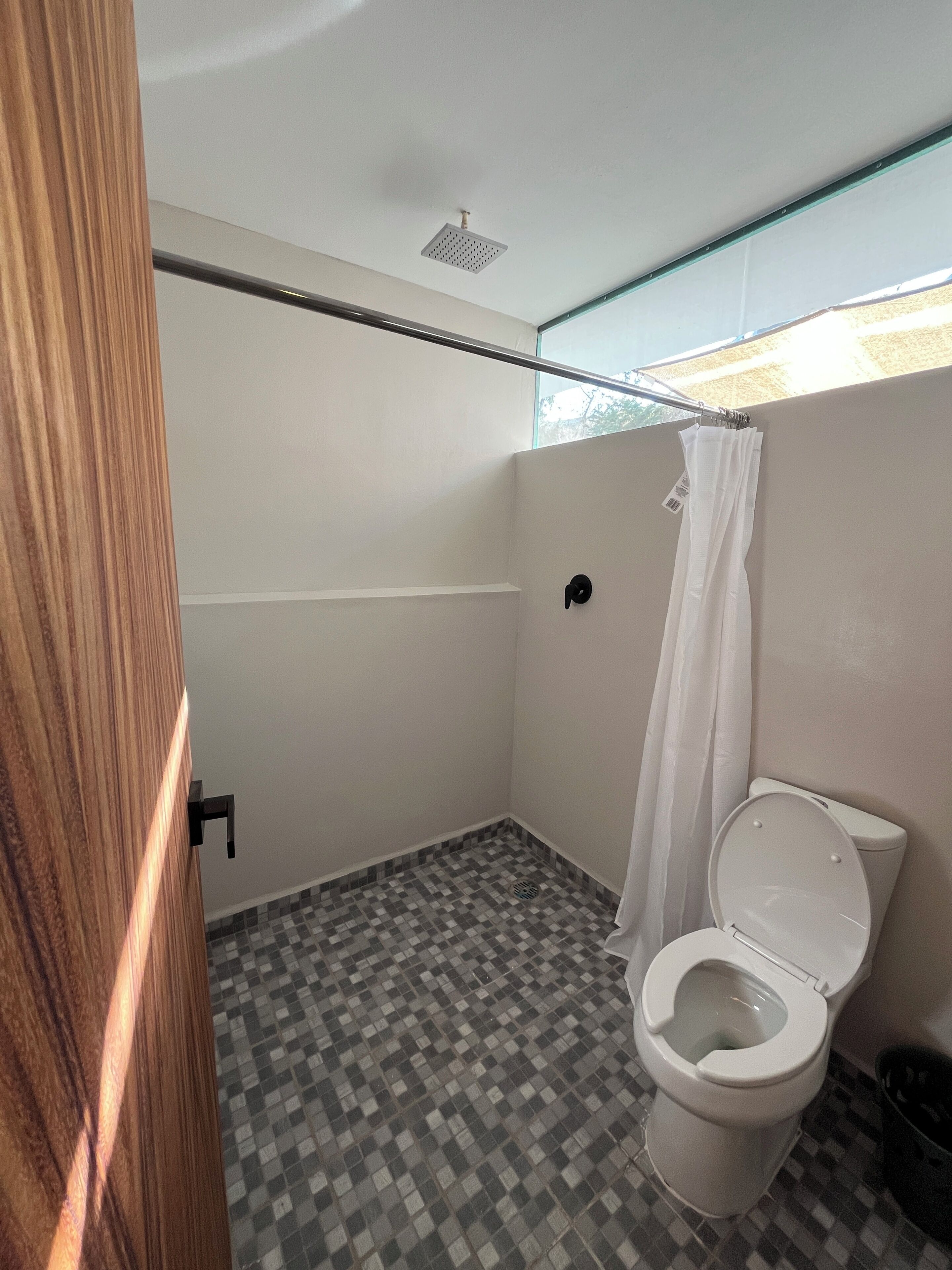 Double Room, Poolside | Bathroom | Shower, towels, soap, shampoo