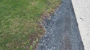 Ein Briefkasten mit der Nummer 946, eine gepflasterte Straße und ein Rasenstück mit einem Zaun im Hintergrund.
