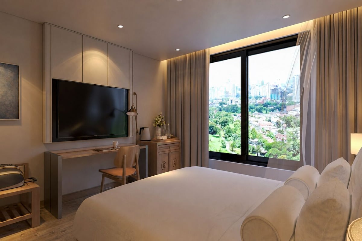 Phòng đôi hoặc 2 giường đơn Deluxe, quang cảnh thành phố | Két bảo mật tại phòng, bàn