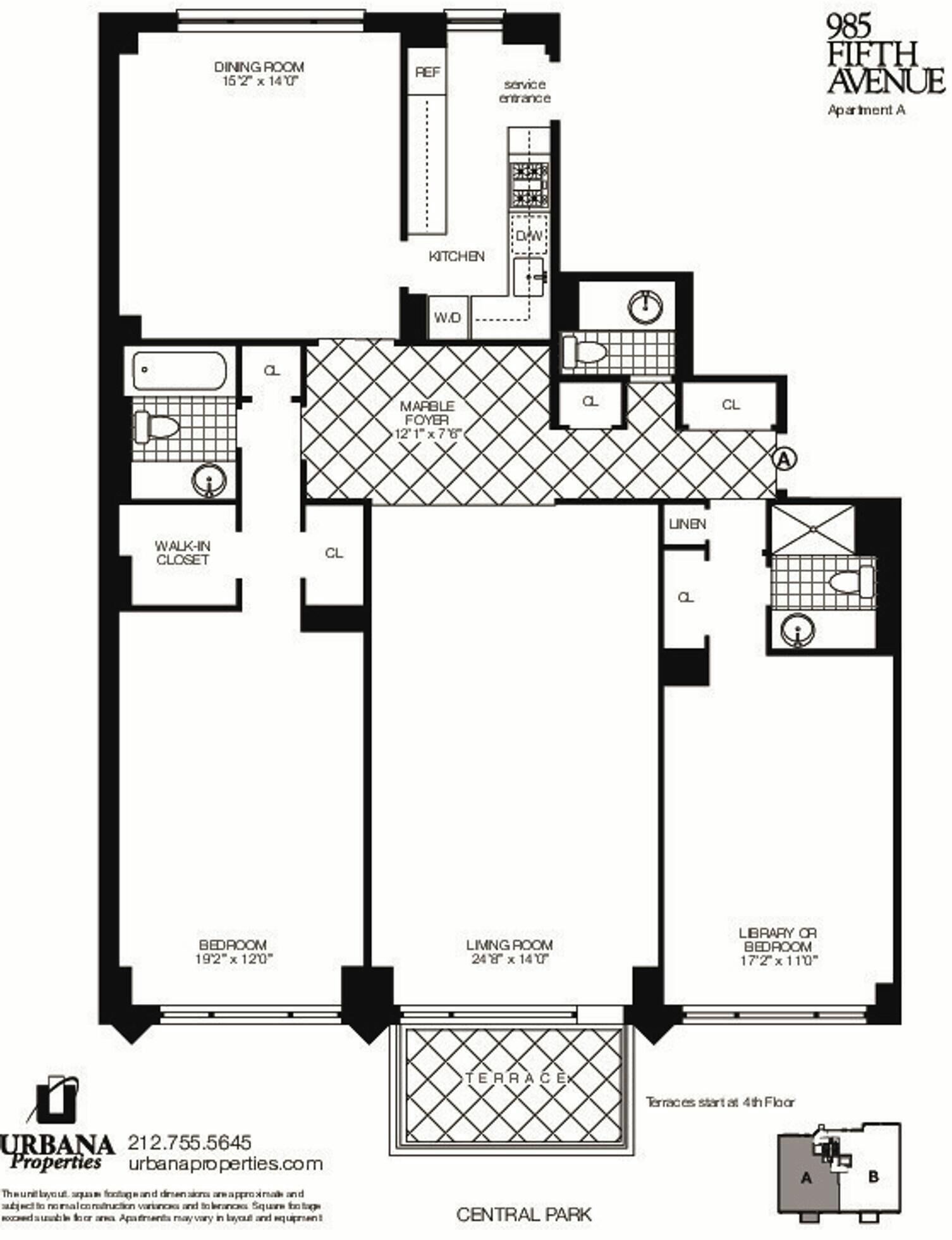 A floor plan of a 15'2' x 14'0' dining room adjacent to a kitchen, with a walk-in closet and a bedroom.