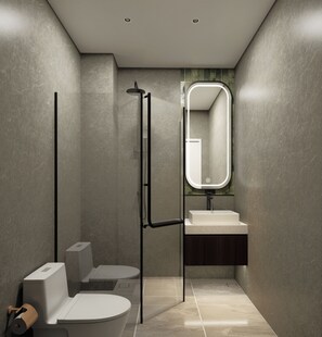 Monolocale, vista città | Bagno