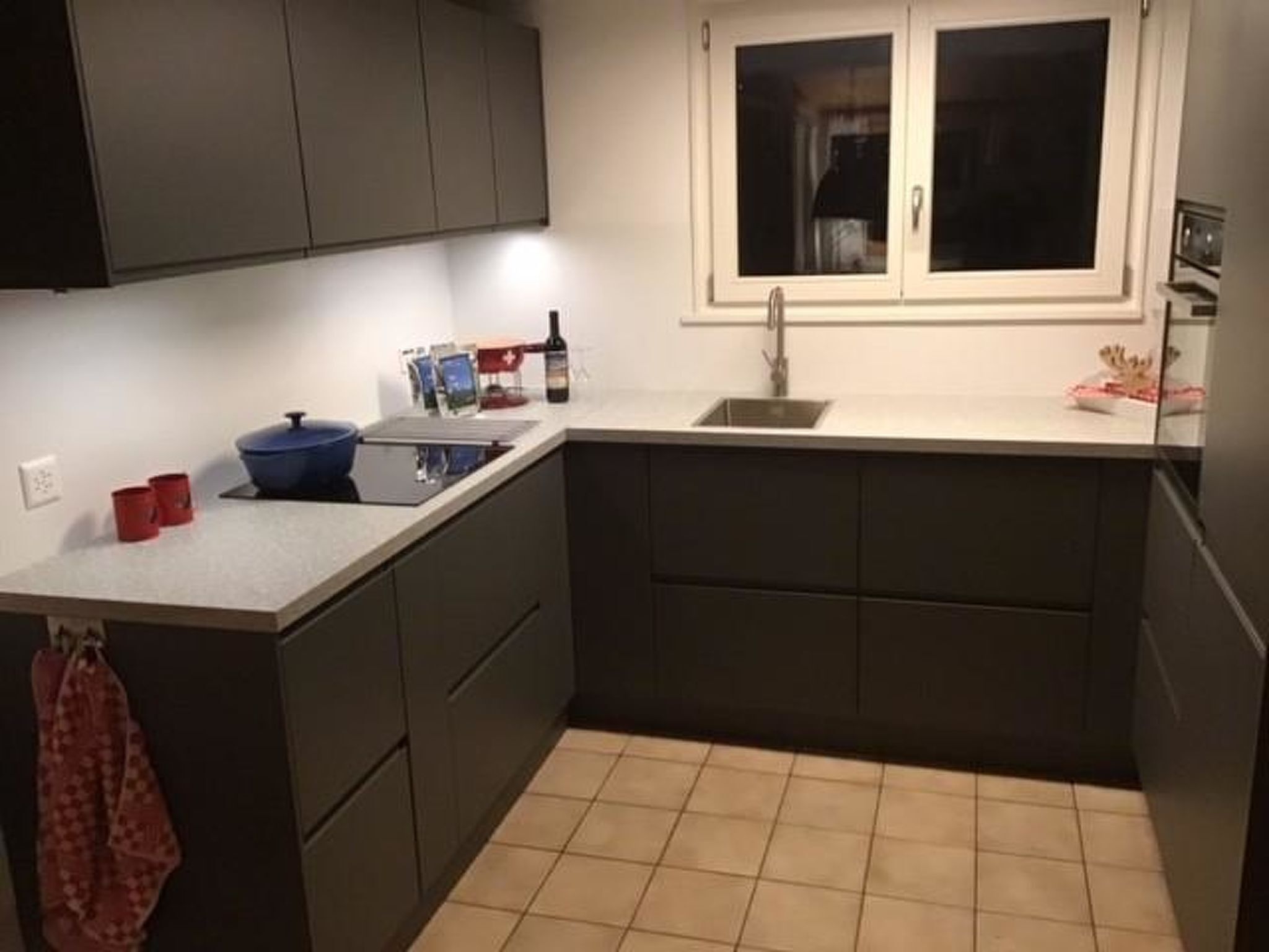 Fridge, dishwasher, cookware/dishes/utensils