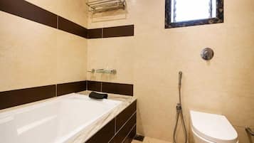 Shower, towels, soap, shampoo
