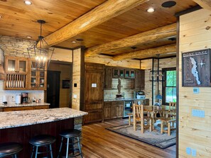 Dining - Spacious 5-bedroom lodge on Bone Lake with 2 guest cabins, pickleball and sauna. (Milltown)