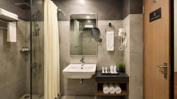 Shower, free toiletries, hair dryer, slippers