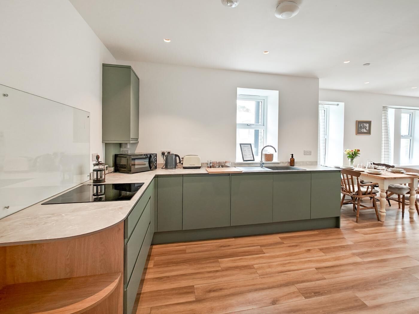Microwave, oven, dishwasher, high chair
