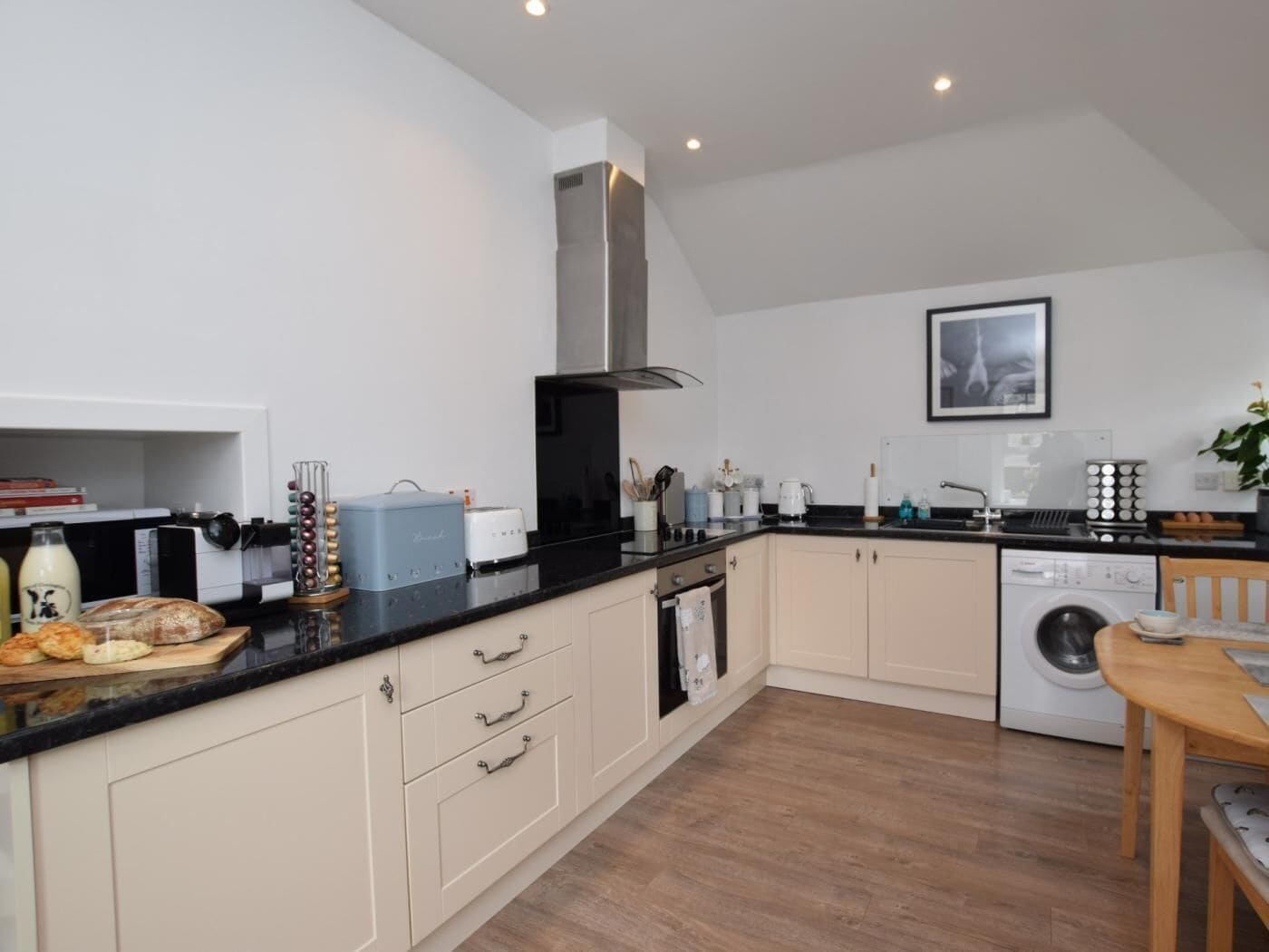 Oven, highchair, cookware/dishes/utensils